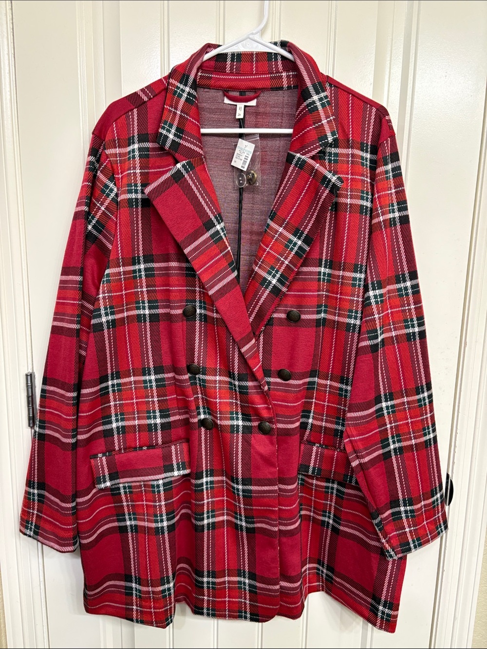 NWT Maurices Red Plaid Double-Breasted Blazer